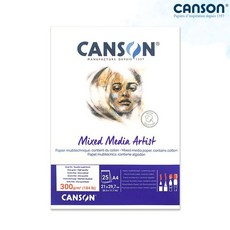 Canson 캔손 믹스미디어 아티스트 300g 21x29.7cm 25매 1면제본_다목적 믹스미디어용지/A4스케치, CA415-004_1개, 상세설명 참조, CA415-004_1개