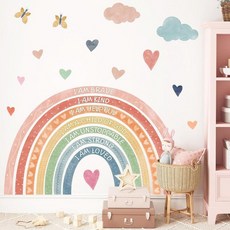 대형 무지개 창문 스티커 아동용 영감을 주는 데칼 벗겨서 붙이는 양면 부착 충돌 방지 동기 부여 아기방 놀이방 교실 침실 장식용, Watercolor Yellow