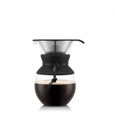 Bodum 963.9g 34온스 푸어 오버 커피 메이커 재 한 스테인리스 스틸 필터와 코르크 그립이 있는 고온 붕규산 유리 포르투갈산 261505, 블랙 코르크