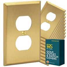 Rio Salto BRASS 모던 메탈 골드 조명 스위치 벽 플레이트 또는 콘센트 커버 벽 플레이트 싱글 콘센트 월플레이트 로커 커버 1 갱 장식 브러시드 황동 11.4cm x, 듀플렉스 1갱 (10팩)
