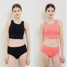 베이직엘르 래쉬가드 이너 롱라인 브라탑 하이웨스트 팬티 세트 BEL-X226, 블랙_K