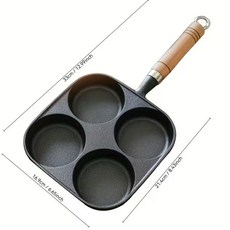 煎蛋鍋鑄鐵四孔煎鍋雞蛋漢堡模具無塗層不易粘鍋電磁爐燃氣通用, 1個, 17cm四孔煎蛋鍋, 如圖所示