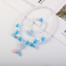 兒童美人魚首飾套裝 珍珠項鍊 歐美女寶寶玩具飾品, 藍色魚尾2件套【透明OPP帶包裝】, 1個