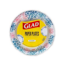 GLAD 라운드 둥근 일회용 종이 접시| 방수 전자레인지 사용 가능한 일회용 접시| 지름 21.6cm (8.5인치) 50개 핑크 수국, 핑크 - 라운드, 8.5 Inch - 62 Count