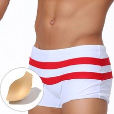 UXH歐美男士純色繫繩拼接後拉鍊小口袋加厚速乾附罩杯男士平角四角泳褲