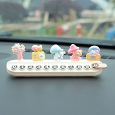 卡通立體可愛新穎汽車電話挪車牌汽車停車數字號碼牌汽車擺件, 1個, 相機蘑菇熊五件組合--米色停車牌:如圖所示