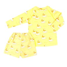 베이비앙 튜브오리 수영장 물놀이 수영복, 1개, 소형(S), 오리 2종세트(상의M+팬츠S)