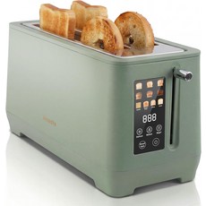 2 슬라이스 토스터 LED 디스플레이가 있는 레트로 브레드 6가지 그늘 설정이 엑스트라 와이드 슬롯 베이글 취소 해동 기능 고트 레버가 스테인리스 스틸 부스러기 트레이 제거, 4 slice, Green