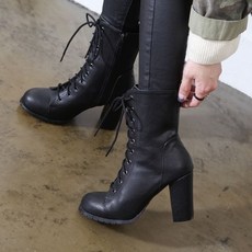 국내제작 둥근코 레이스업 지퍼라인 통굽 디자인 여성 워커힐