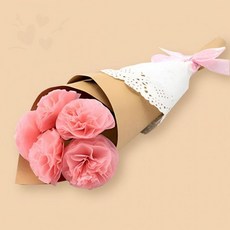 핸드메이드 종이 장미 꽃다발 조립 패키지 졸업 선물용 연핑크 톤 레이스 랩핑, 상세페이지 참조