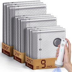 ECLATIS SPACE 스페이스 Saver 휴대용 전기 펌프가 있는 진공 보관 가방 의류 상쾌한 여행용 밀봉 백 여행 및 가정 옷 담요 계절 보관을 위한 압축 9개의, 9 콤보 (3L/3M/3S)