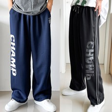 [스트링/예쁜핏] M챔프 2선 와이드팬츠 트레이닝바지 트랙팬츠 허리밴딩 통넓은 데일리 캐주얼 오버핏 남녀공용