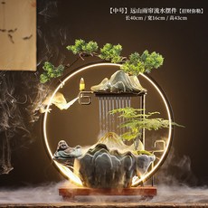 創意中式循環陶瓷流水器噴泉招財客廳辦公室桌面生財擺件開業禮品, 版中號40圈(雨簾)招財彌勒