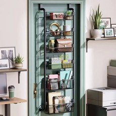 門後置物架壁掛式臥室浴室收納架多層儲物掛籃衣物毛巾架窄邊收納, 6層雅白, 1個