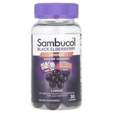 Sambucol 어린이용 블랙 엘더베리 구미젤리 + 비타민C + 아연 만 2세 이상 구미젤리 30개, Sambucol어린이용블랙엘더베리구미젤리비타민C아연만2, 1개, 30정