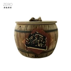 鶯歌製造 陶製木紋米甕 3斤 滿字 招財進寶 陶瓷米甕 送禮 入厝, 1個, 滿