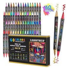 [린시] 아트 드로잉 생활방수 더블헤드 컬러 아크릴마카펜+이중헤드 플래시 마커펜+이중헤드 하이라이터 마커 세트, 1세트, 60색