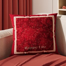 DIU 喜慶新年輕奢過年沙發抱枕含芯枕套靠枕婚慶紅色結婚臥室客廳網紅, 花影牡丹