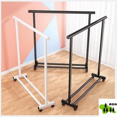 簡易單桿式晾衣架 陽臺臥室曬衣架 落地立式吊衣架 掛衣架 曬衣桿 衣帽架 室內雙層掛衣服架子, 優雅黑,100cm【加厚穩固】（超實用推薦）