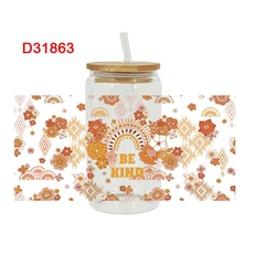 3D UV DTF 전사 스티커 꽃 테마 16온스 리비 유리잔 컵 캔 DIY 방수 사용하기 쉬운 D31531, 01 23cmX11cm, 03 D31863