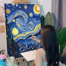 裝飾畫 梵高的星空數字油畫2025新款手工DIY填色油畫手繪填充丙烯油彩畫, 星空8,20*30cm, 1個