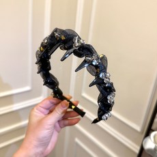 星宴 網紗水鑽波浪髮箍, 1個, 【星宴】纏繞反齒髮箍-黑色