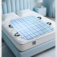 패드 간병보조기 자세변환 쿠션 순면 매트 욕창방지 다기능 패드, 1cm, 티베트 청자 격자 90x160cm 방수 매트