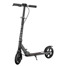 折疊滑板車 滑板車 兩輪 代步車 防滑踏板 摺疊 滑板車 四檔調節 折疊車 平衡車 輕量 通勤 騎行 安全 雙重剎車, 新款大輪大板帶壓扣內置減震黑色雙剎車, 1個