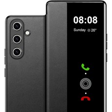 (NULL) 갤럭시 S25 울트라 케이스 플립 가죽 커버 투명 SView 폰 스마트 윈도우 하드 충격 방지 보호 5G 클리어 뷰 397625 Red