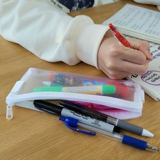 투명 망사 메쉬필통 파우치 소형 화이트you7+7Ock