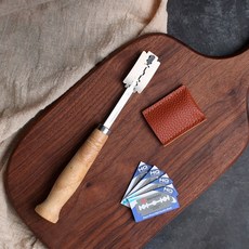 麥焙 麵包修容刀 麵包割刀 法國麵包割文刀 烘焙用具 木柄弧形 304不鏽鋼 附皮套 5刀片, 1個, 一組