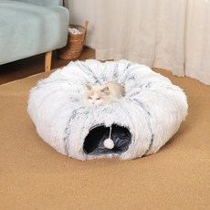 실내 고양이를 위한 고양이 침대가 있는 터널 부드러운 플러시 피카부 동굴 도넛 소형 대형 다기능 놀이터 장난감 은신처 토끼 페럿 L
