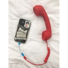 레트로 핸드폰 전화기 마이크 수화기 소품 이어폰 인테리어, 레드 핸드셋 안드 이어폰 어댑터