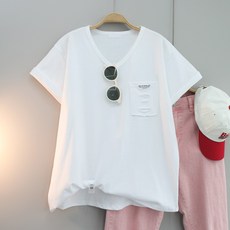 달콩 여성 포켓헤짐브이넥반팔티 루즈핏