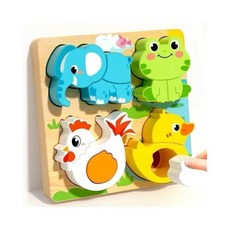 動物造型立體拼圖 兒童早教益智玩具 手眼協調訓練 安全無毒材質, 1個, 3片