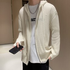 連帽針織開衫 寬鬆鏤空設計針織外套