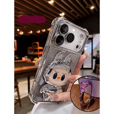iphone17 아이폰17/air/pro/max 귀엽고 이쁜 라푸푸 메이크업 미러 거치대 렌즈보호 풀커버 케이스, 골드, 아이폰17 PROMAX