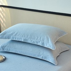 枕頭套 純棉材質 水洗工藝 48x74公分 枕芯內膽套 一對裝 家用 宿舍適用 透氣舒適 可機洗+藍麻條+48*74cm/只枕套, 藍麻條