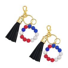 2개 폴리머 클레이 큐빅 비즈 인조 가죽 큰 태슬 합금 회전식 랍스터 클로 잠금 장식 혼합 색상 12cm, 혼합색