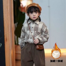 兒童格子襯衫2025新款男童鞦鼕季加絨襯衣酷帥男孩韓版鼕裝上衣潮