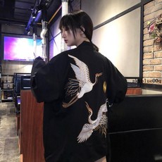 小眾襯衣 日系仙鶴印花和服開衫古風改良漢服飛鶴羽織夏季襯衫防曬衣薄外套