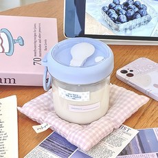 【台灣熱銷Top1】 ins隔夜燕麥早餐杯牛奶杯微波爐便攜密封沙拉碗帶蓋勺可愛高顏值隔夜燕麥罐 燕麥杯 燕麥罐 早, 1個, 贈ins條框貼-【嬰兒藍400ml】帶勺