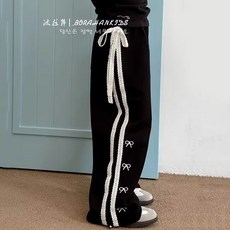 賣場優選新款可愛童裝女童長褲女童洋氣百搭蕾絲邊蝴蝶結直筒褲衛褲2025秋季中大童休閒褲闊腿褲