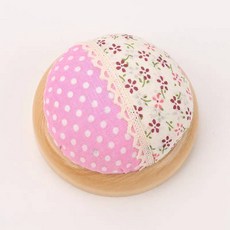 拼布造型拼接花邊小碎花木質底座針插 針包針線包裁縫工具十字繡工具針墊7cm, 粉, 1個