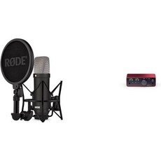 RodeSM6 쇼크마운트 및 팝필터가 장착된 RØDENT1 시그니처 시리즈 콘덴서 마이크 블랙 포커스라이트 스칼렛 솔로 4세대 USB 오디오 인터페이스