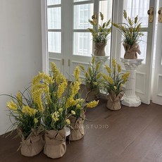 맨드라미 56cm 미니 조화 꽃 화분 장식 세트 포토존 만들기 카페 홈카페 셀프 DIY 인테리어 플랜테리어, 1개, 옐로우