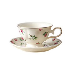 장미꽃 빈티지 도자기 커피잔세트 머그컵 홈카페 오후티 선물용, 커피잔세트 180ML, 1개