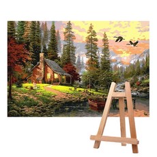 Living Duo DIY簡單名畫油畫繪製組 中型 40*50+中型畫架, A-070北歐林中小屋