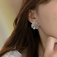 오로라 플라워 투명 은침 귀걸이 S925