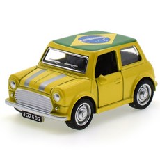 復古合金小汽車，迴力車前進，車門可開，金屬玩具車模型, 1個, 黃車